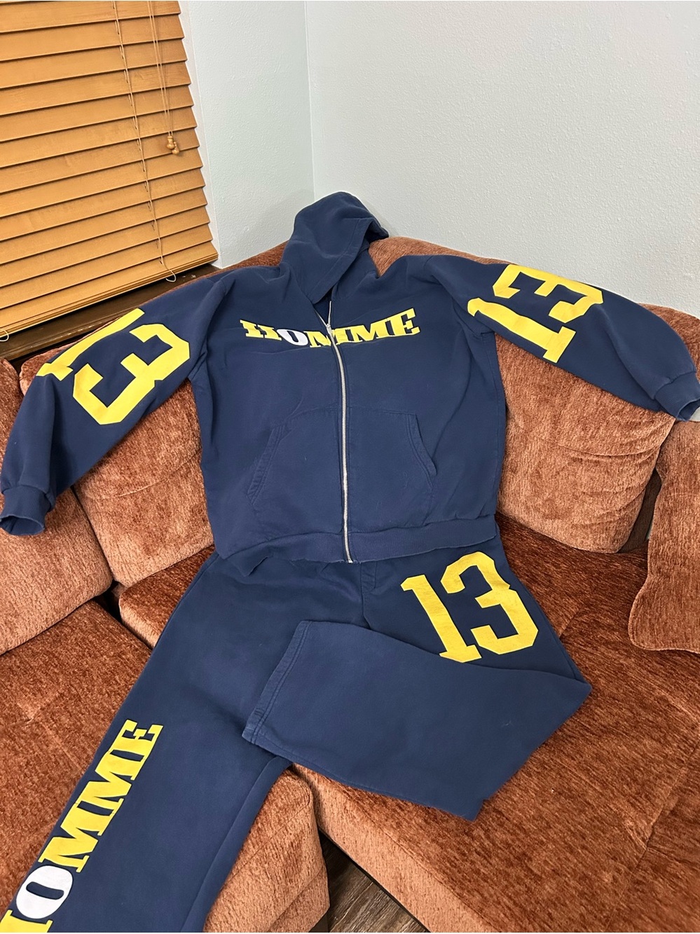 BoohooMAN Navy Zip tracksuit Set with Yellow Accents size XL